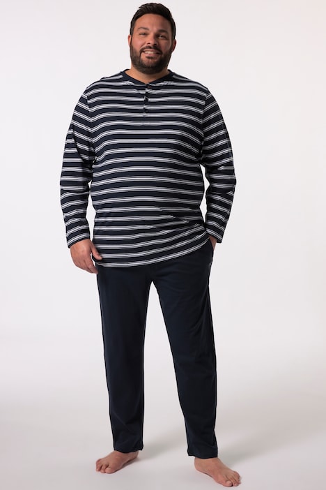 Men+ Pyjama Buikfit, tweedelig, Henley-shirt met lange mouwen, lange broek, Modern Fit, tot 8 XL