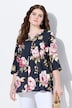 Leinenmix-Bluse, A-Linie, Tunika-Ausschnitt, 3/4-Arm