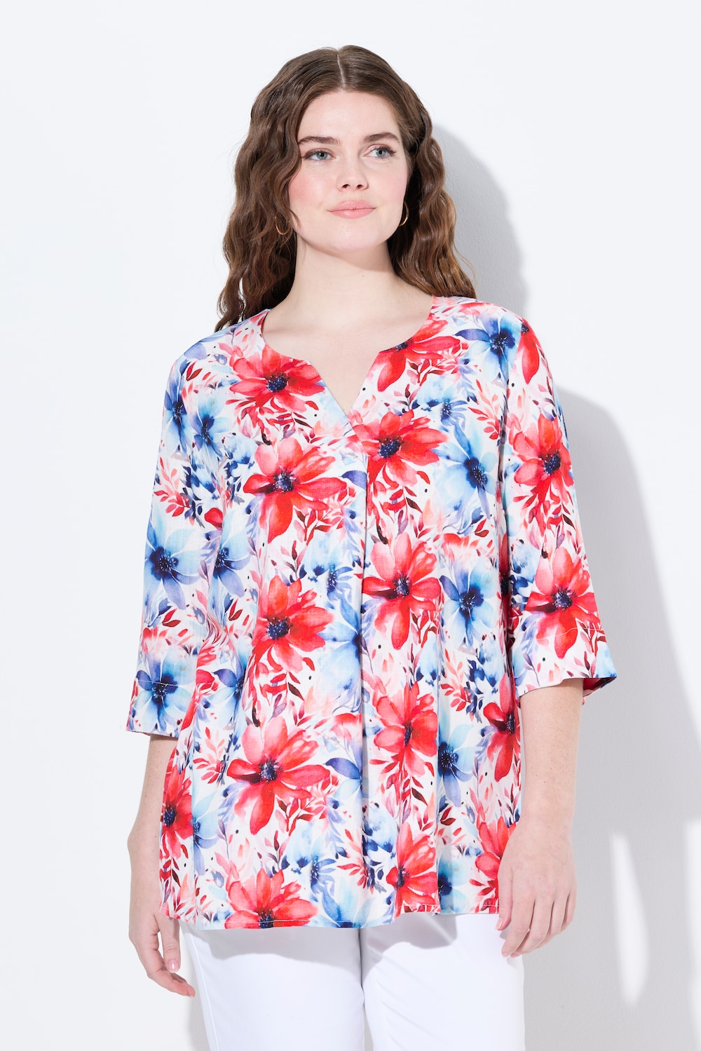 Große Größen Leinenmix-Bluse, Damen, blau, Größe: 50/52, Viskose/Leinen, Ulla Popken