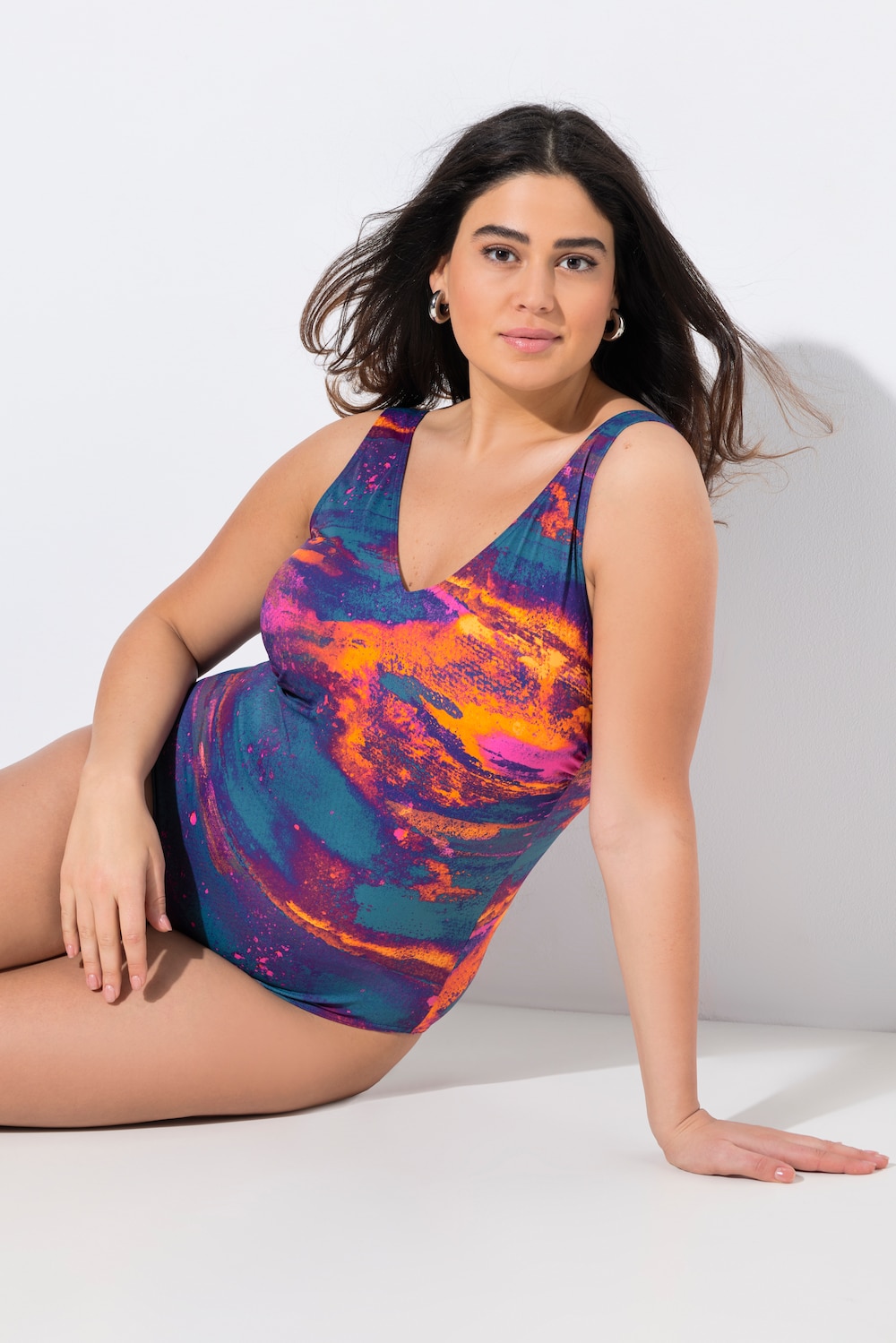 Große Größen Badeanzug, Damen, orange, Größe: 46, Polyester/Elasthan, Ulla Popken