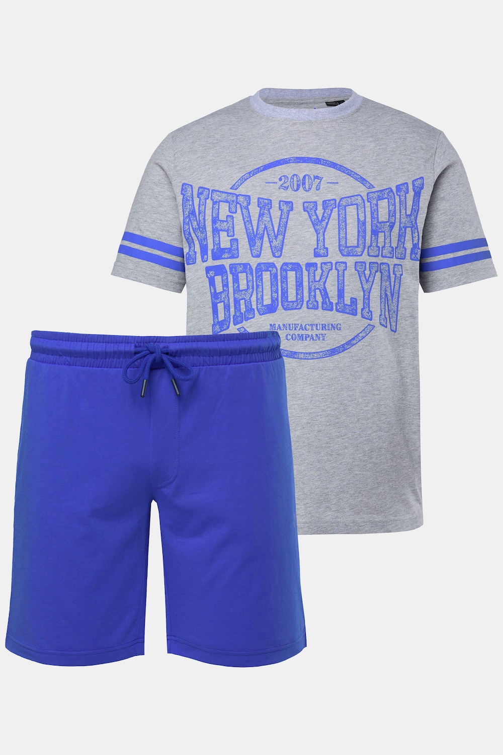 Men+ Pyjama Buikfit, tweedelig, T-shirt, borstprint, shorts, tot 8 XL