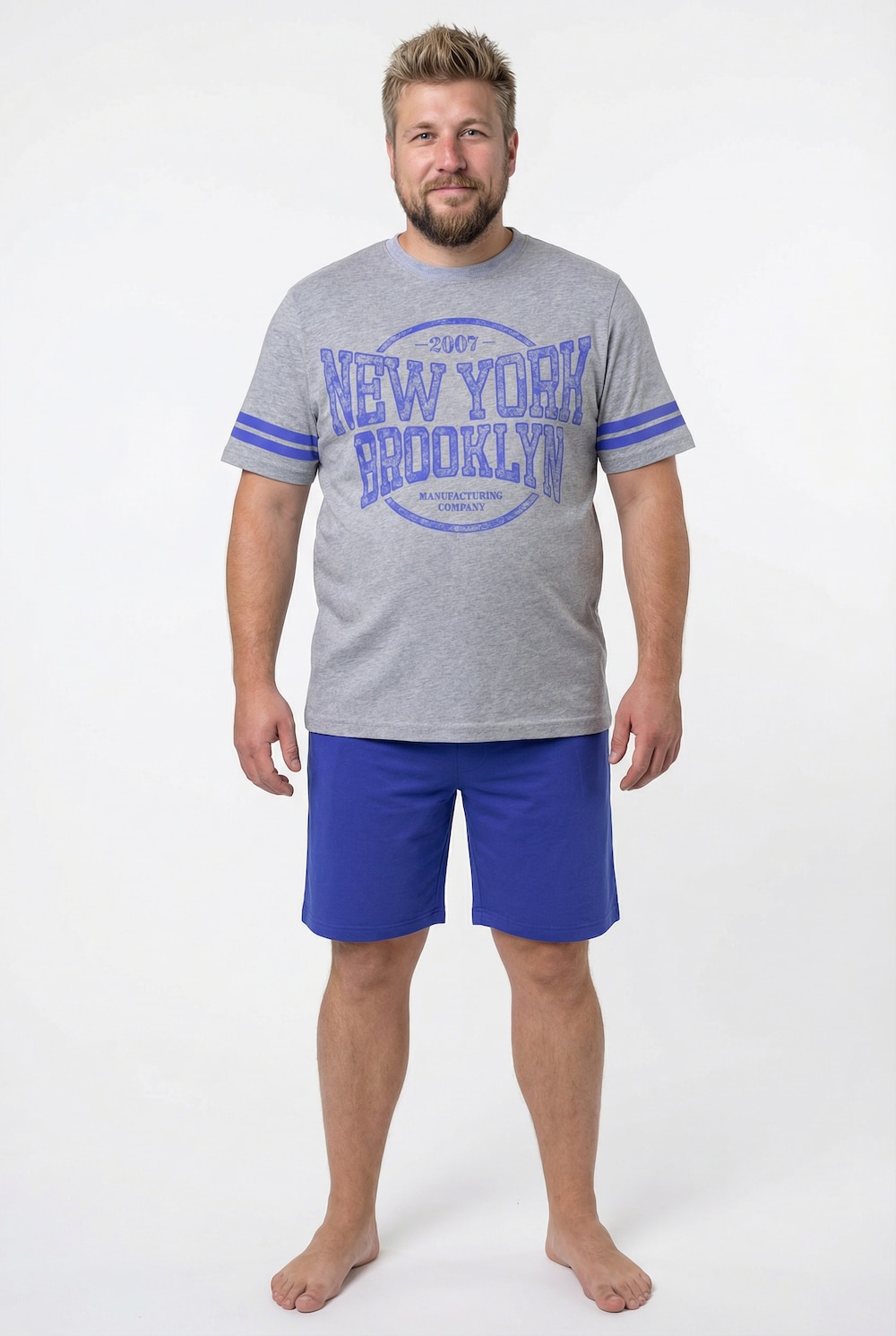 Men+ Schlafanzug Bauchfit, Zweiteiler, T-Shirt, Brustprint, Shorts, bis 8 XL