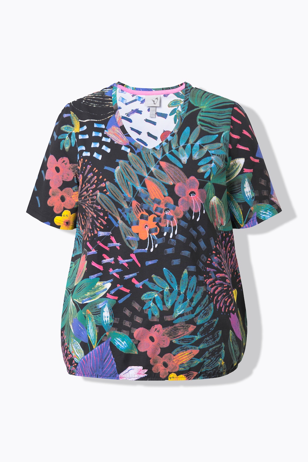 Stora storlekar T-shirt, Dam, svart, storlek: 62/64, Bomull, Ulla Popken