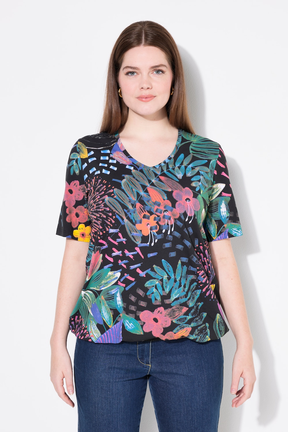 Große Größen T-Shirt, Damen, schwarz, Größe: 62/64, Baumwolle, Ulla Popken