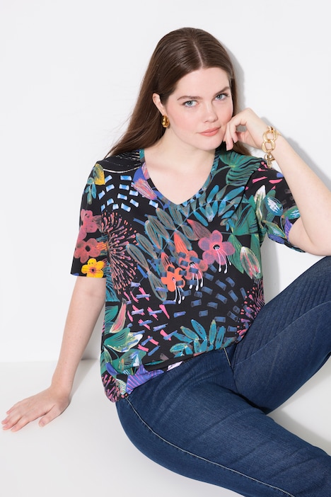 Ditsy Floral Short Sleeve Elastic Hem Tee