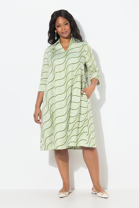 Wave Print Stretch Fit A-Line Dress