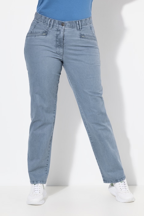 Pantalon stretch Mony, jambe légèrement carotte, poches zippées