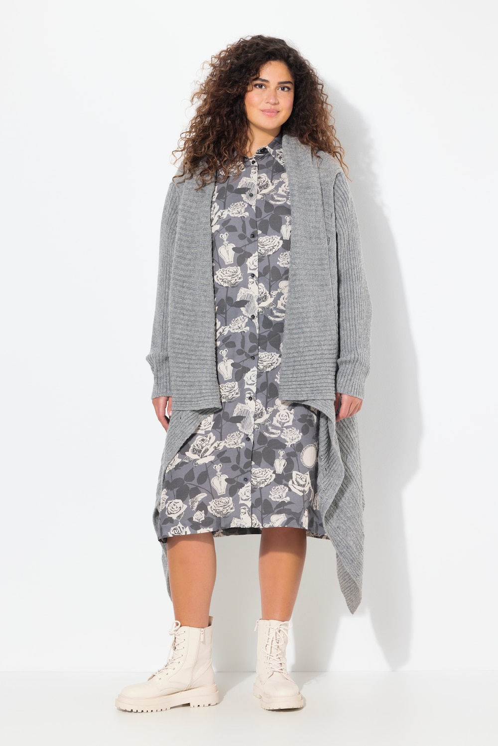 Große Größen Strickjacke, Damen, grau, Größe: 1=42-48, Synthetische Fasern/Wolle, Ulla Popken