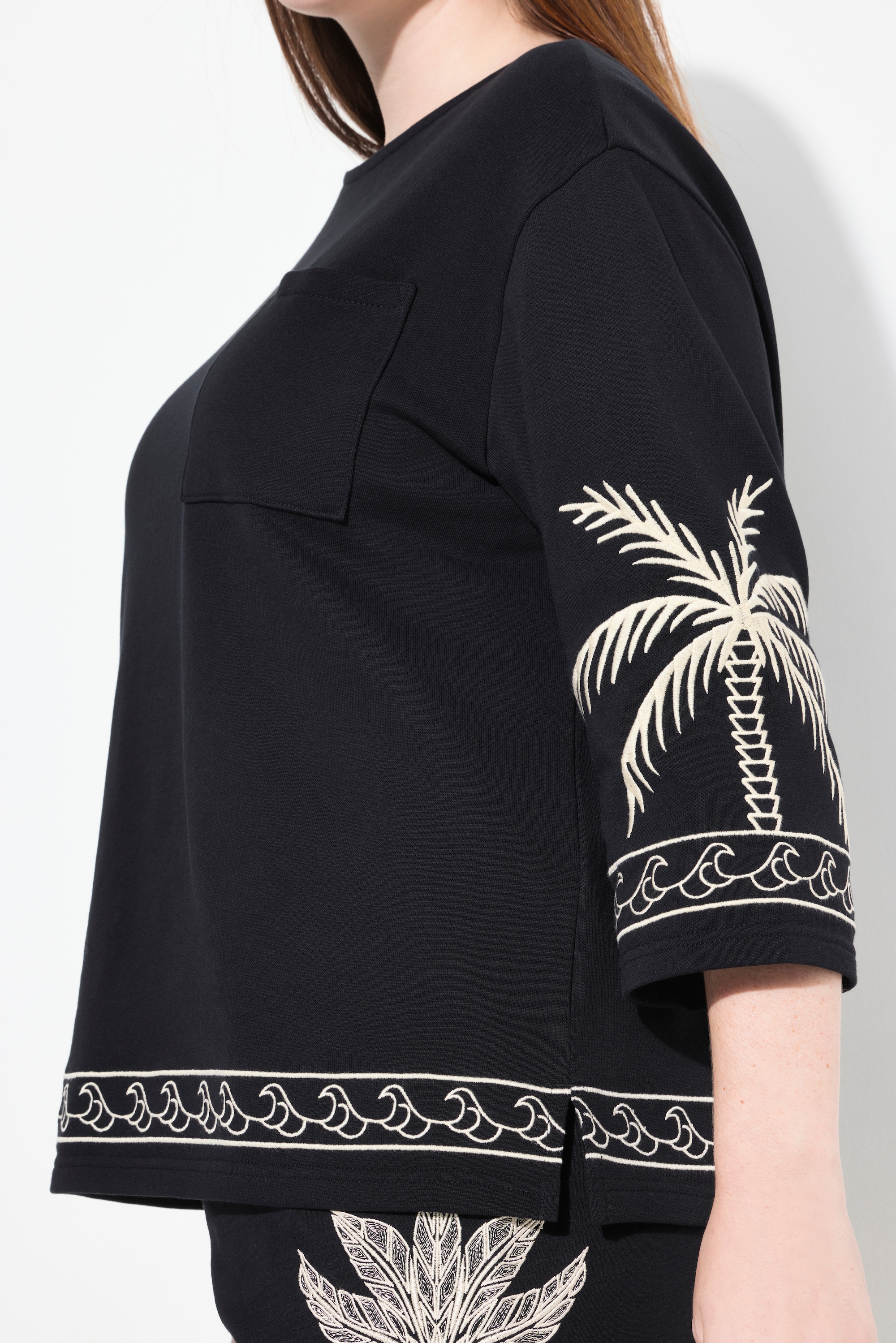 Ulla Popken Damen große Größen Sweatshirt U Boot Ausschnitt 3 4 Arm