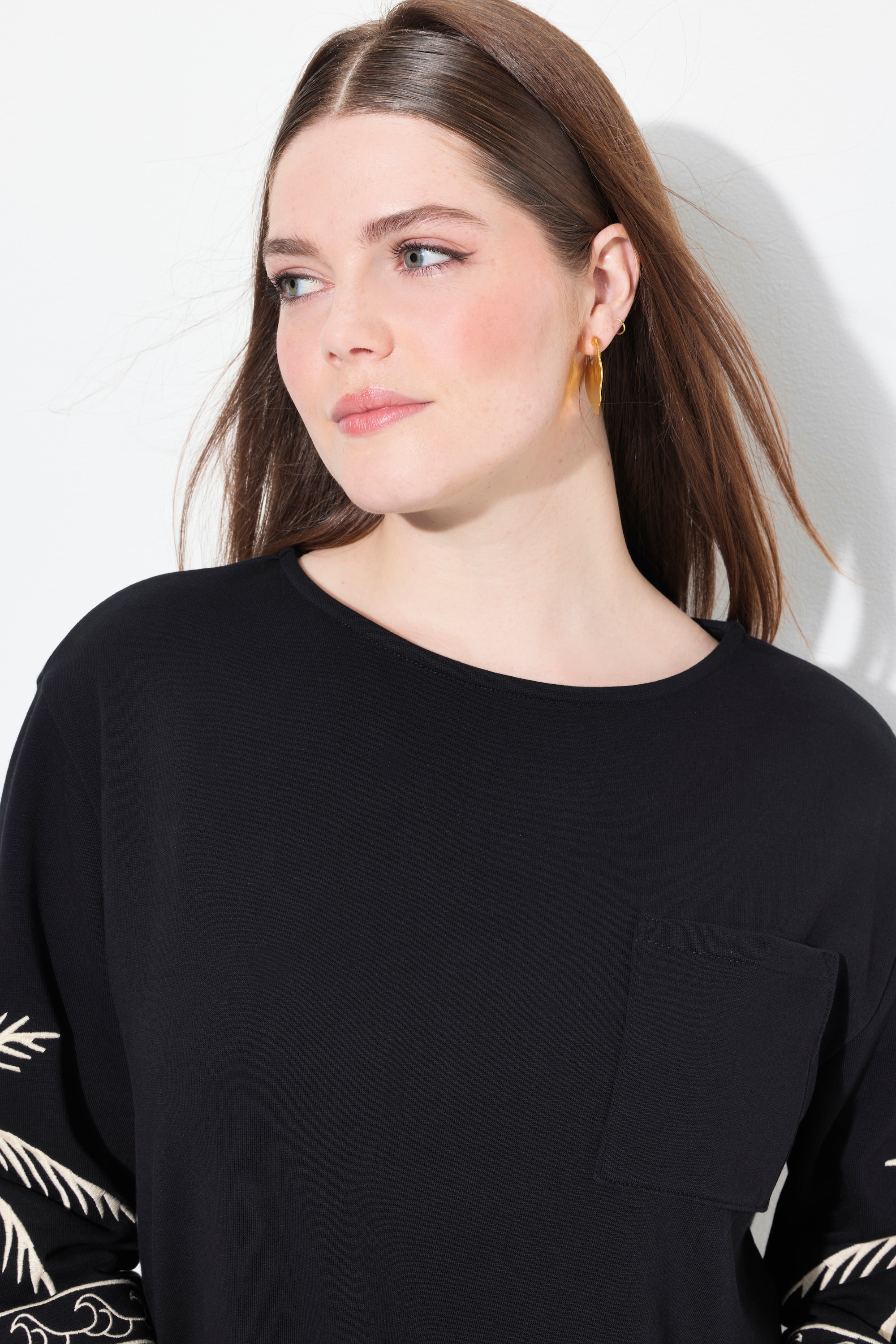 Ulla Popken Damen große Größen Sweatshirt U Boot Ausschnitt 3 4 Arm