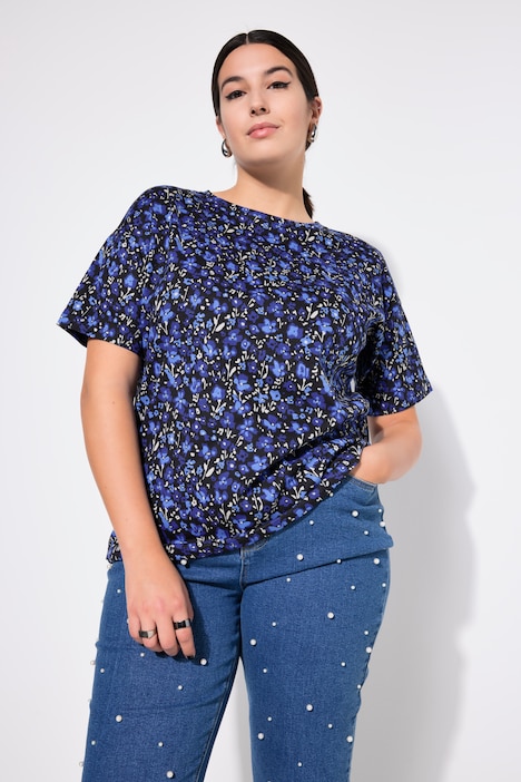 T-shirt, oversized, bloemenprint, korte mouw