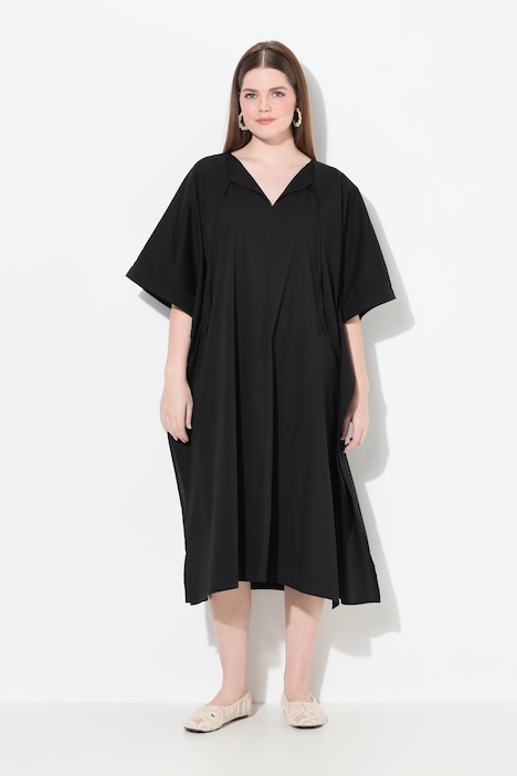 Eco Cotton Split Neck Short Sleeve Caftan Dress