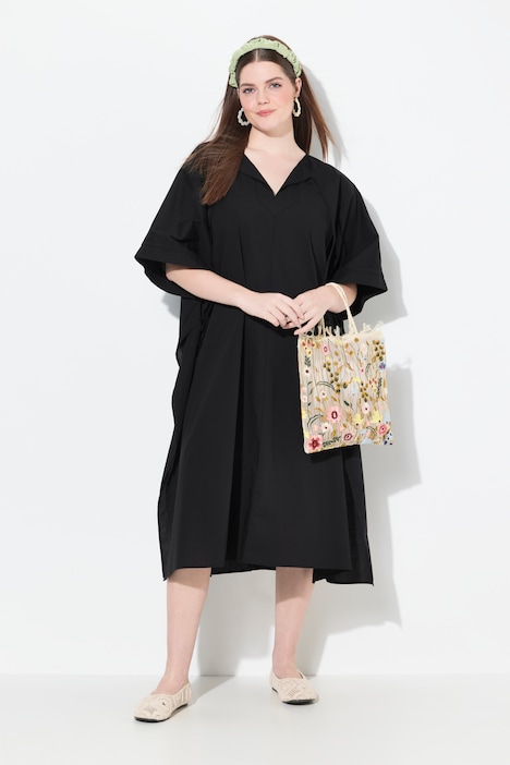 Eco Cotton Split Neck Short Sleeve Caftan Dress