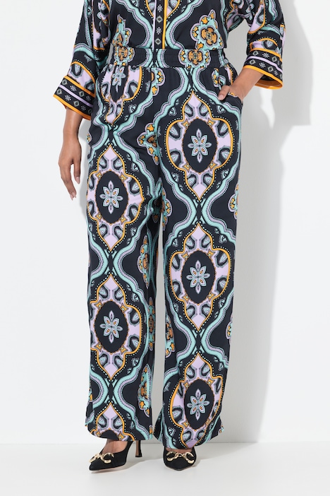 Ornamental Ogee Print Elastic Waist Pants