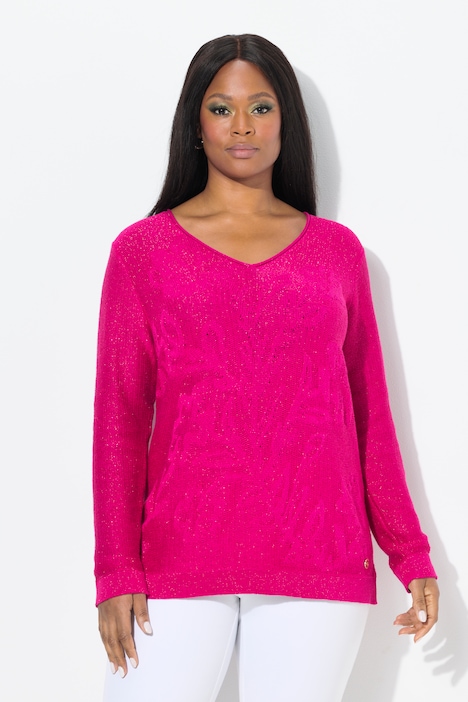 Maglione jacquard con scollo a V e maniche lunghe