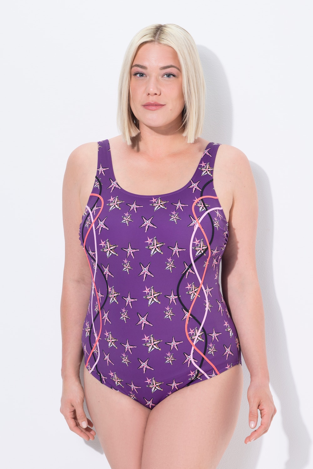 Große Größen Badeanzug, Damen, lila, Größe: 56, Polyester/Elasthan, Ulla Popken