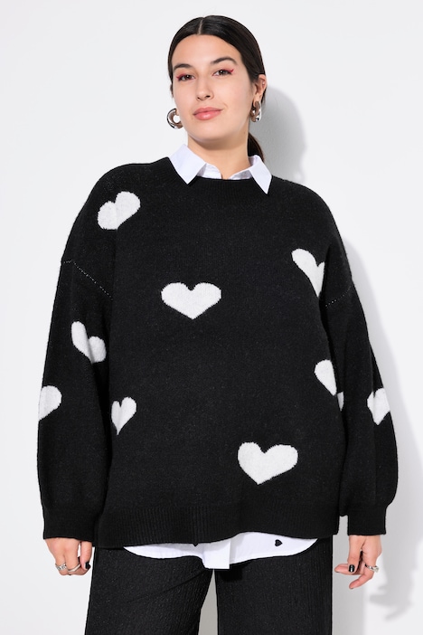 Heart Pattern Balloon Sleeve Sweater