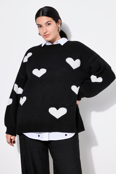 Heart Pattern Balloon Sleeve Sweater