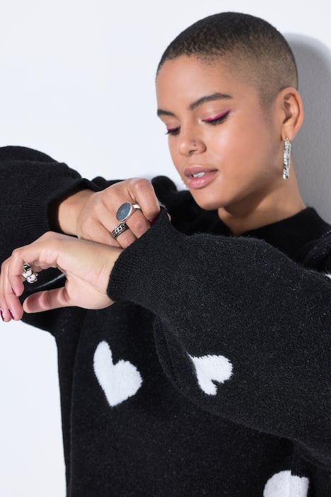 Pullover, oversized, HEARTS-Muster, Ballon-Langarm