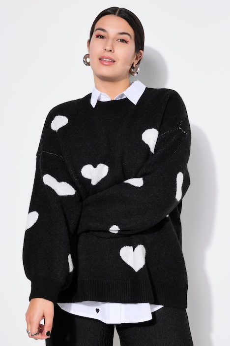 Pullover, oversized, HEARTS-Muster, Ballon-Langarm