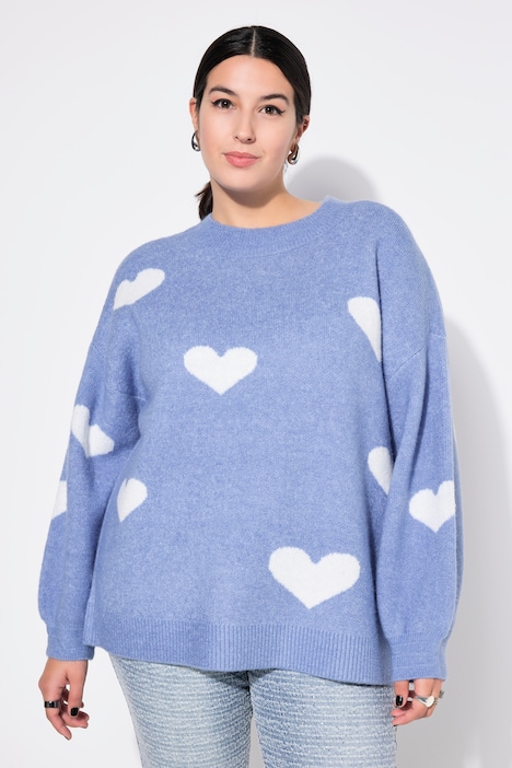 Heart Pattern Balloon Sleeve Sweater