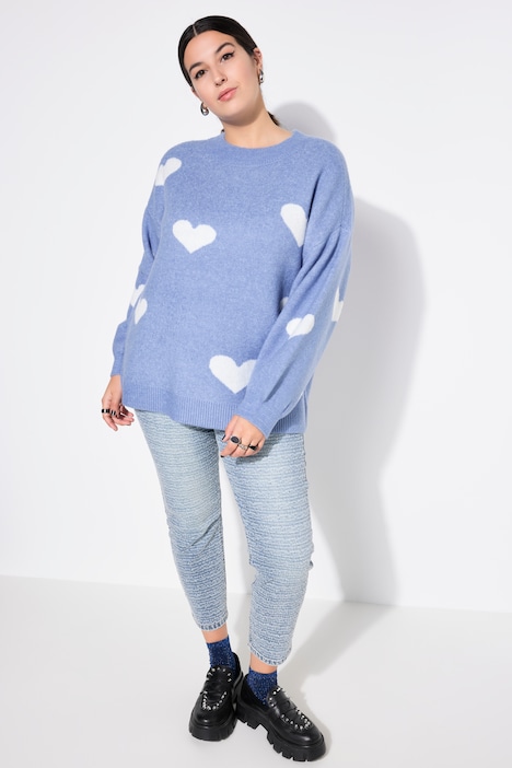 Heart Pattern Balloon Sleeve Sweater