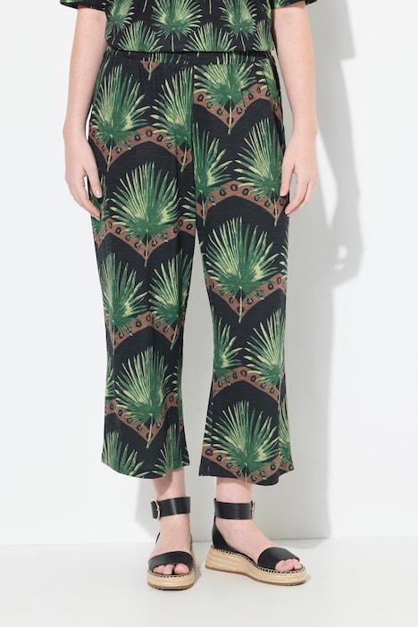 Eco Cotton Palm Print Elastic Waist Culottes