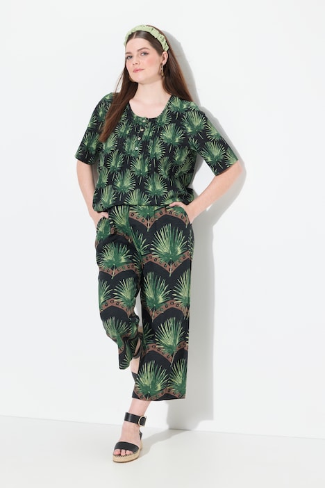 Eco Cotton Palm Print Elastic Waist Culottes