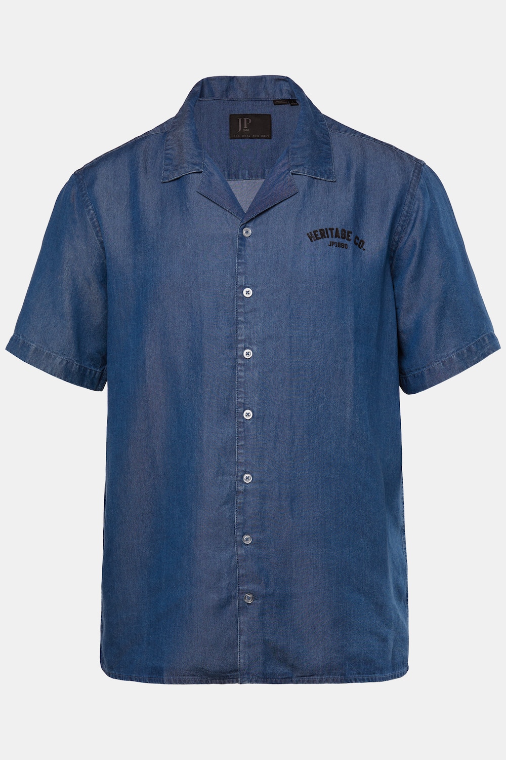 JP 1880 denim overhemd, halflange mouwen, Cubaanse kraag, Cubaanse pasvorm, tot 8XL