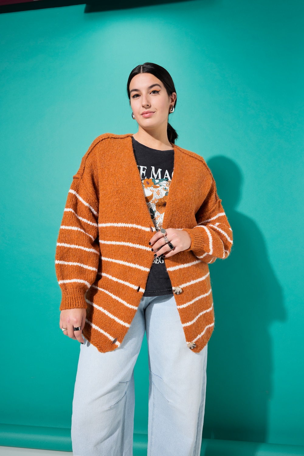 Große Größen Strickjacke, Damen, orange, Größe: 58/60, Synthetische Fasern/Wolle, Studio Untold