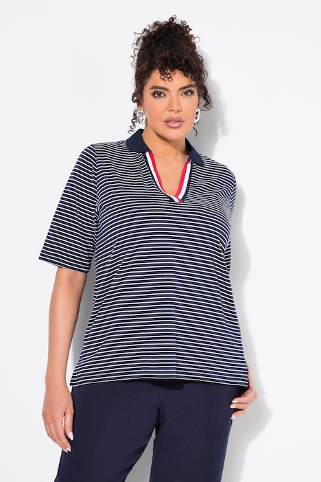 Maglia polo a righe con scollo a V e mezze maniche