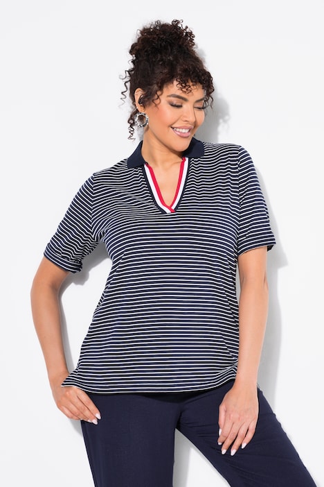 Striped Short Sleeve Polo Collar Tee