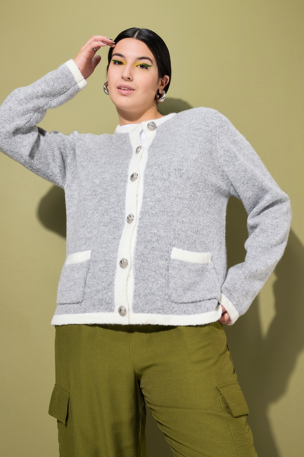 Große Größen Strickjacke, Damen, grau, Größe: 46/48, Polyester/Synthetische Fasern, Studio Untold