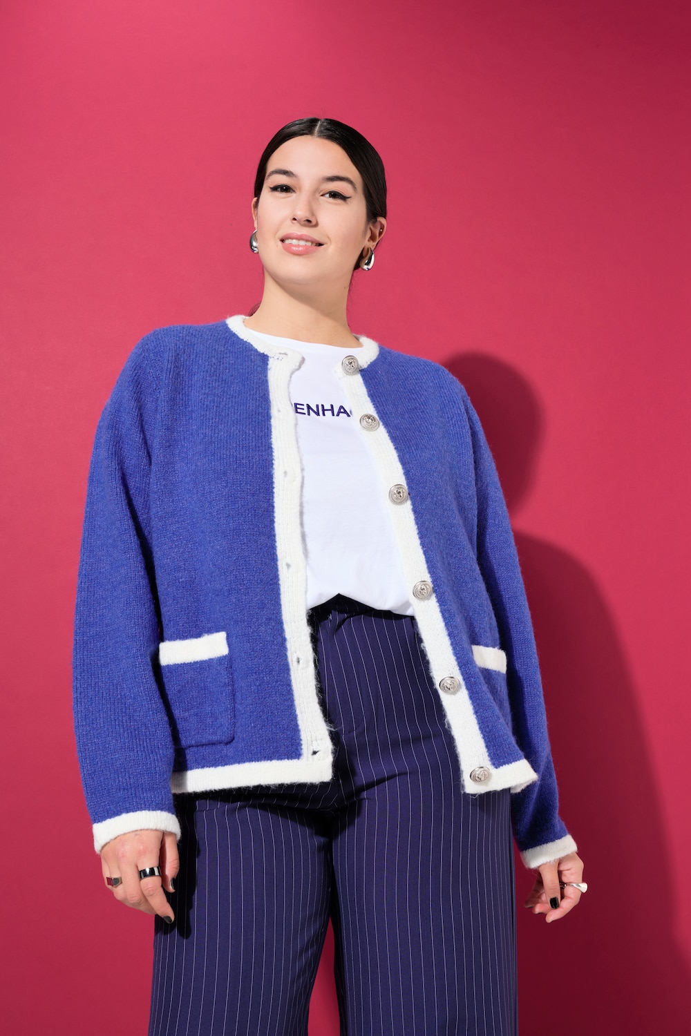 Große Größen Strickjacke, Damen, blau, Größe: 50/52, Polyester/Synthetische Fasern, Studio Untold