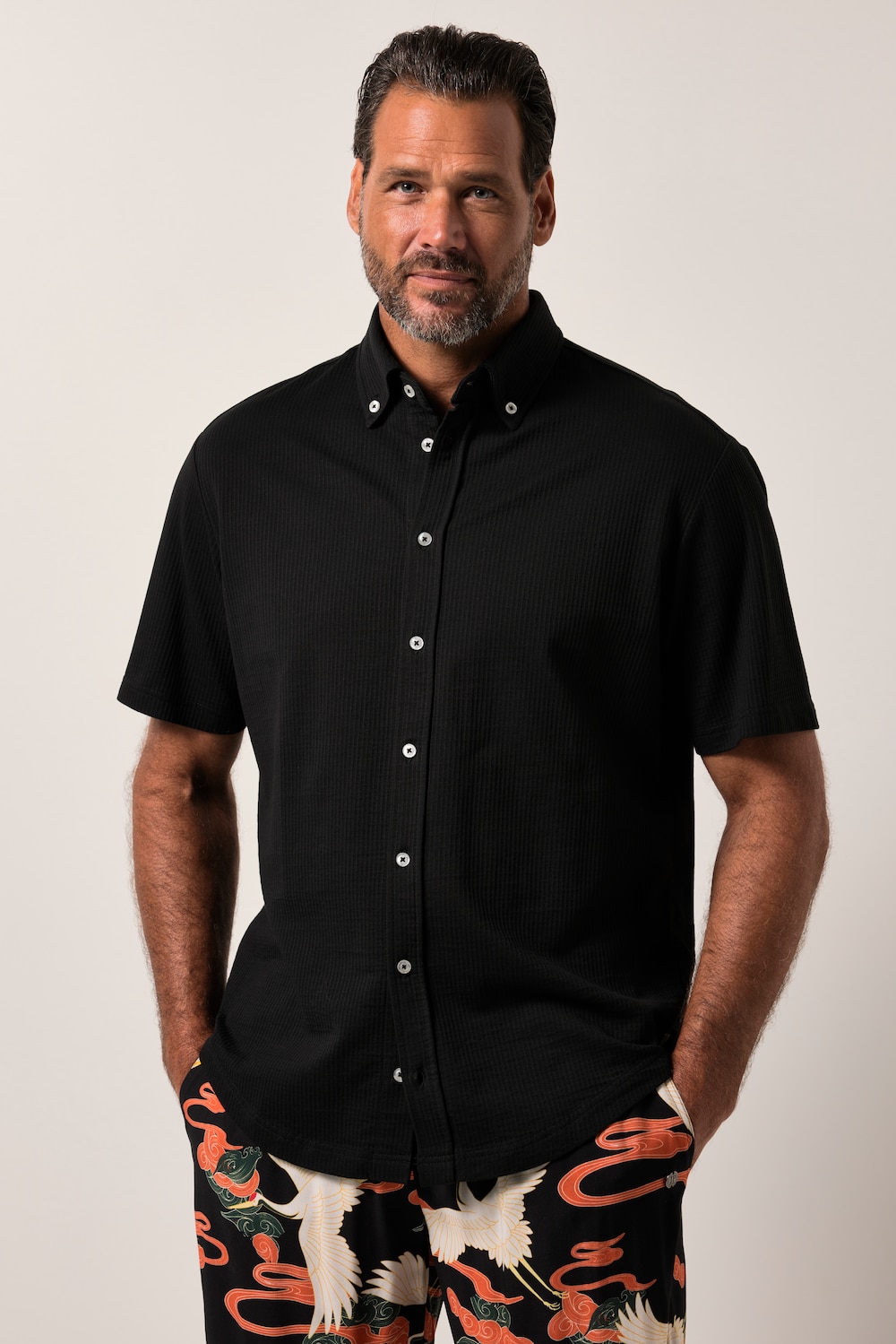 JP1880 Seersucker-Hemd, Jersey-Qualität, Halbarm, Buttondown-Kragen, Modern Fit, bis 8 XL