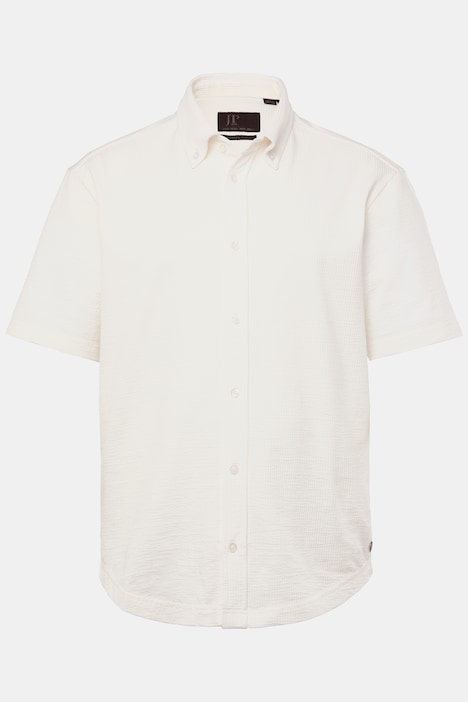 Seersucker shirt, jersey fabric, short sleeve, button-down collar, modern fit