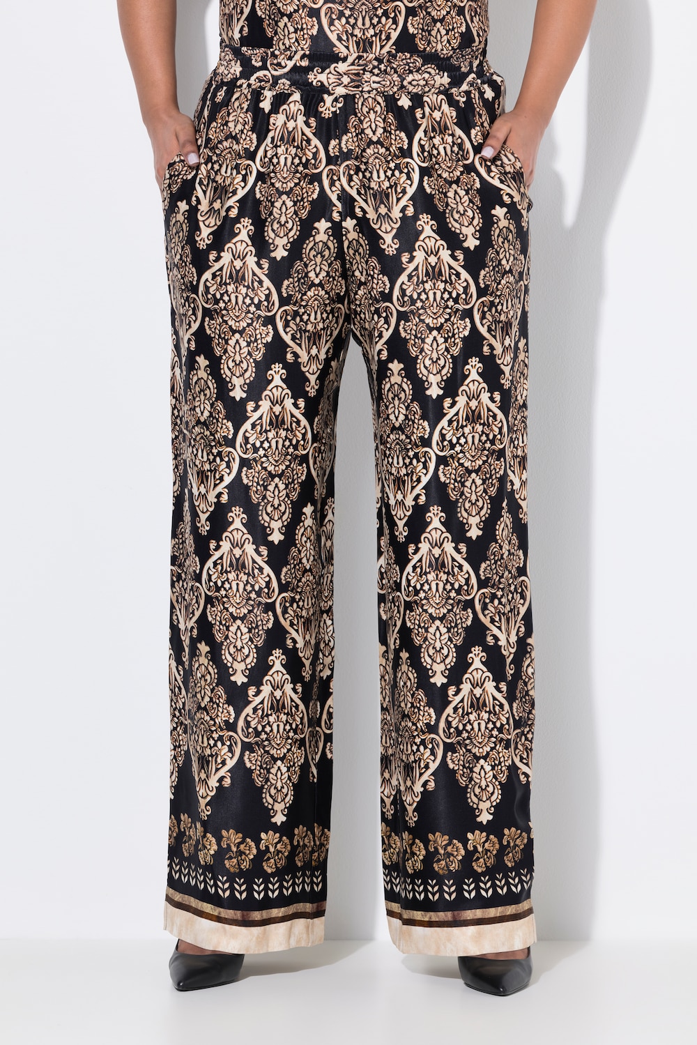 Thumbnail - Große Größen Satinhose, Damen, schwarz, Größe: 50/52, Viskose, Ulla Popken