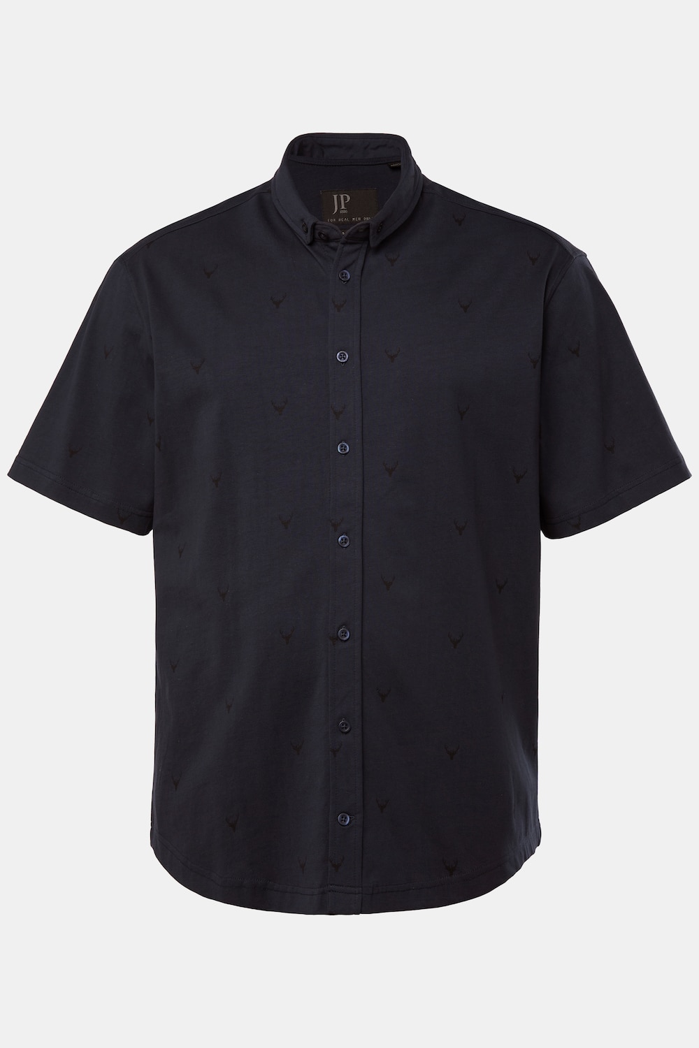 JP1880 Trachten-Jerseyhemd, Trachten, Halbarm, Hirsch-Print, Mini-Buttondown-Kragen, Modern Fit, bis 8 XL