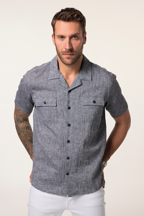 Chemise en lin mélangé JP 1880, manches courtes et poches à rabat, coupe Cuba Fit – jusqu'au 8 XL