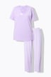 Satin Trim Pinstripe Two Piece Pajama Set