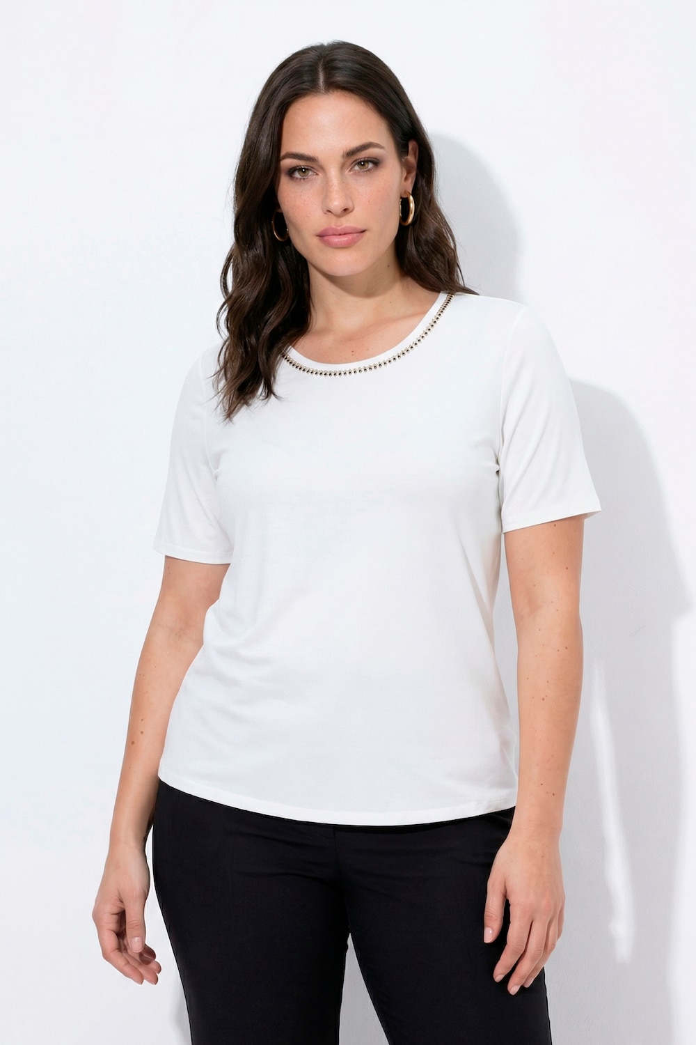 T-shirt, lyocell, siersteentjes, ronde hals, korte mouw