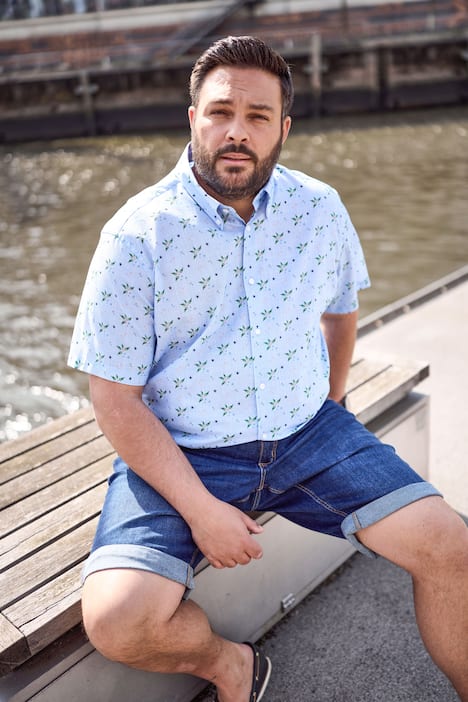 Boston Park Overhemd met linnenlook, korte mouw, minimalprint, buttondown-kraag, comfort fit, tot 8 XL