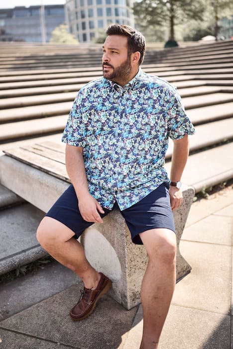 Boston Park Piqué-overhemd, korte mouw, all-over print, Kentkraag, comfort fit, tot 8 XL