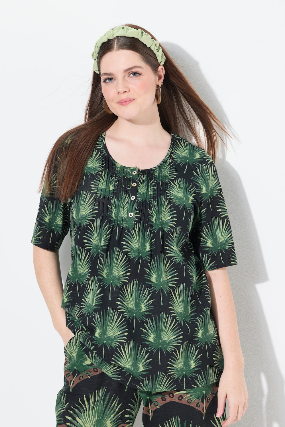 T-Shirt, Palmen, A-Linie, Rundhals, Halbarm, Biobaumwolle