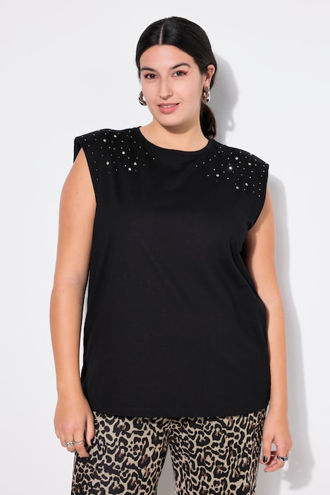 Top, Oversize Shape, Schulter mit Glitzersteinchen