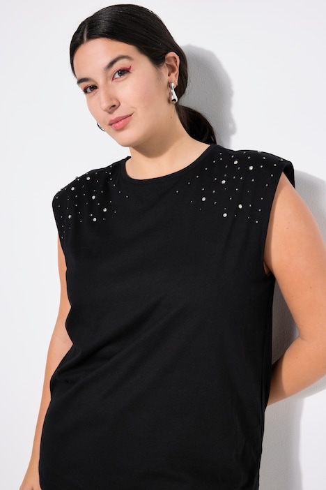 Top, Oversize Shape, Schulter mit Glitzersteinchen