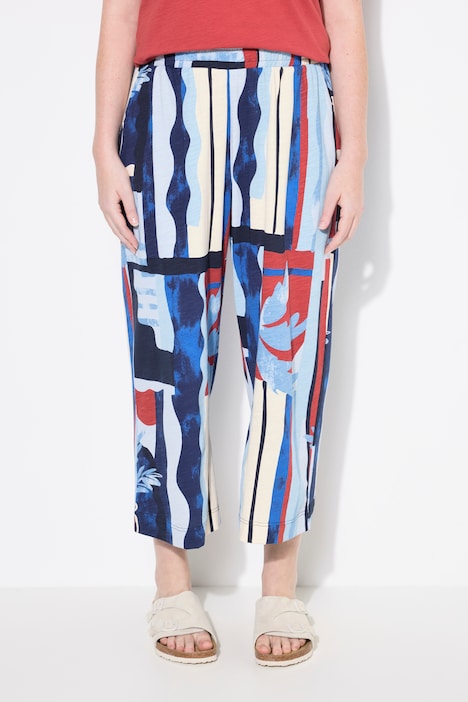 Eco Cotton Abstract Palm Print Elastic Waist Culottes