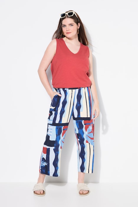 Eco Cotton Abstract Palm Print Elastic Waist Culottes