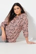 Blusa, plumas, escote túnica, mangas 3/4