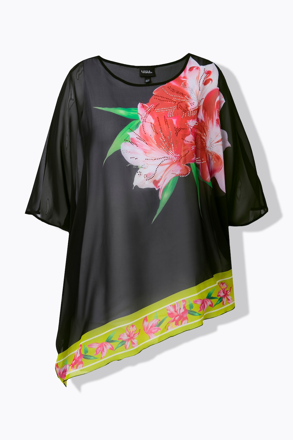 Stora storlekar Chiffongblus, Dam, svart, storlek: 54/56, Polyester, Ulla Popken